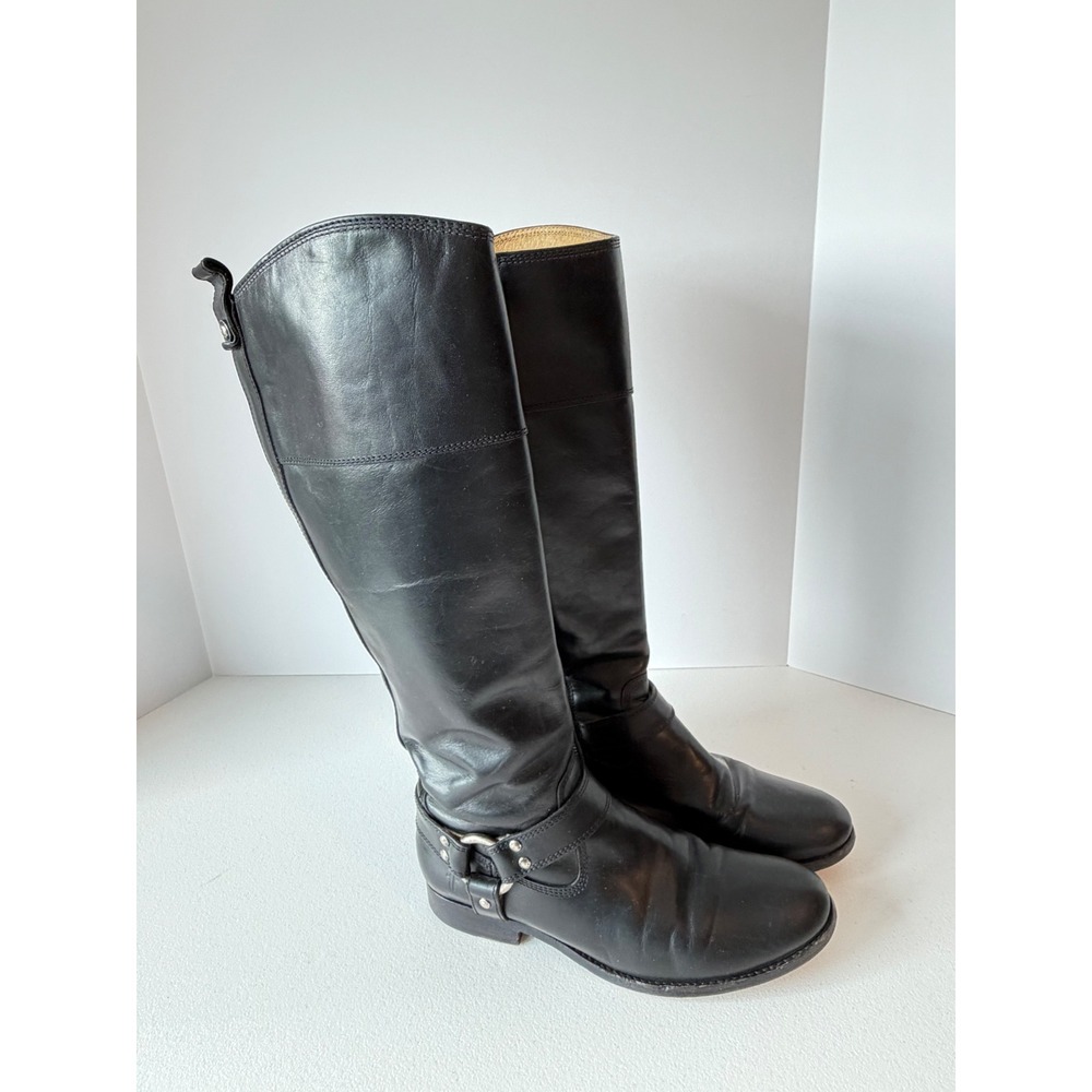 Frye Womens Harness Tall Leather Boots 7.5 Black Moto Preppy 76927 - Picture 4 of 15